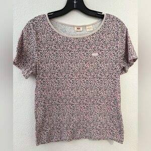 Levi's Women's Pink and Green Floral Patterned Tee